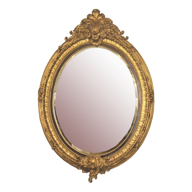 French Louis XVI Gilt Oval Mirror For Sale