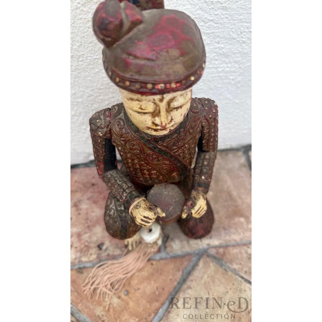 Wood Mid 20th Century Hand-Carved Chinese Figural Sculpture of Seated Musician With Drum For Sale - Image 7 of 12