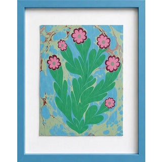 Ebru Flower Original Painting Blue For Sale