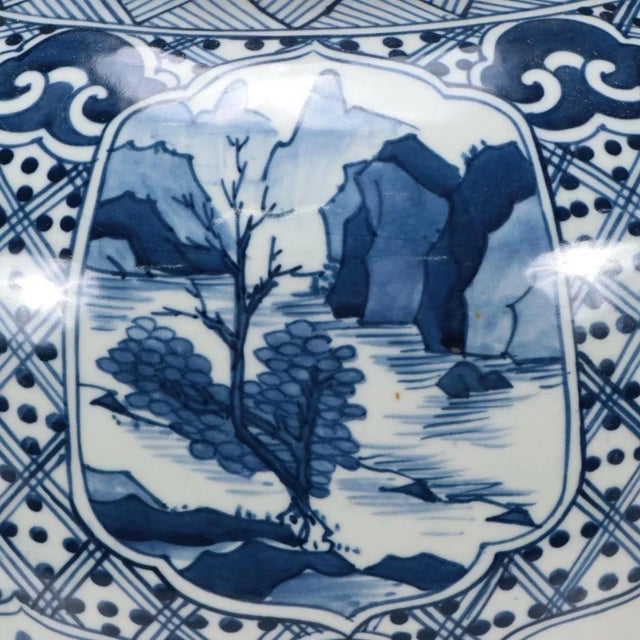 Chinoiserie Large 20th Century Guangxu Chinese Export Porcelain Blue & White Ginger Jar Vase and Cover For Sale - Image 3 of 12