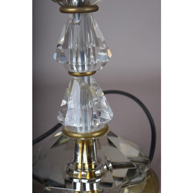 French Faceted Glass and Brass Column Table Lamp, 1950s For Sale - Image 6 of 10