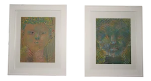 Vintage Abstract Portraits in Pastel, Pair
