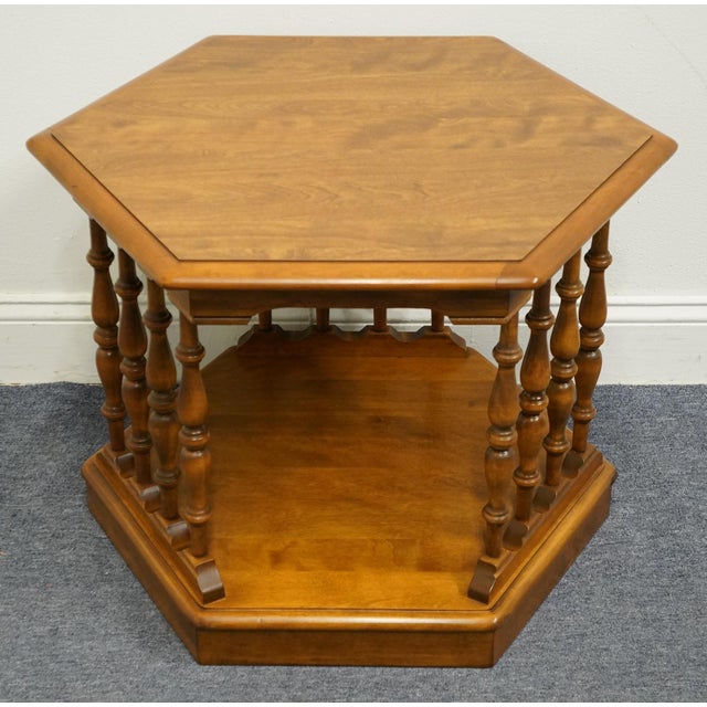 American Ethan Allen Heirloom Nutmeg Maple Hexagonal Accent End Table 10-8645p For Sale - Image 3 of 10