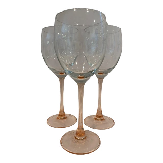 1990s Blush Stem Wine Glasses- Set of 3 For Sale