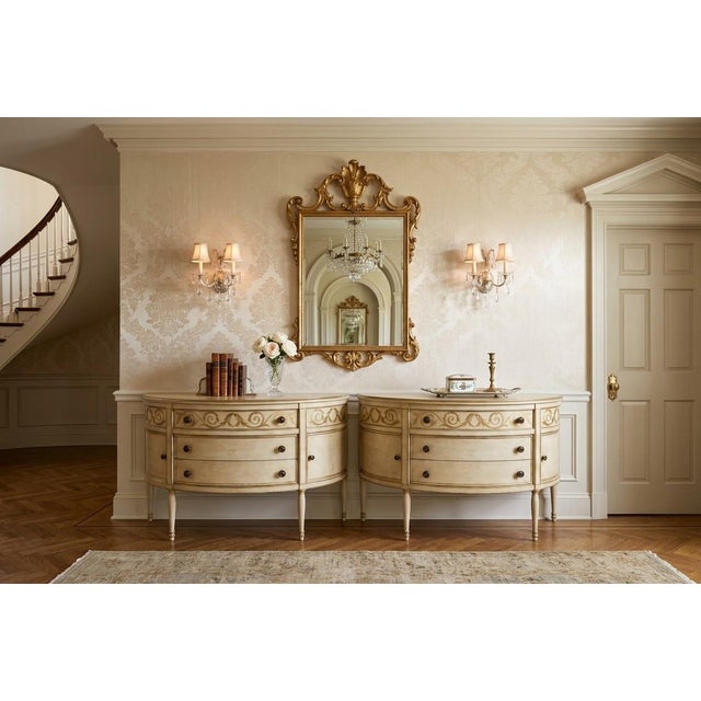 1990s Pair of Niermann Weeks Hand-Painted Neoclassical Sunburst Demilune Consoles For Sale - Image 9 of 12