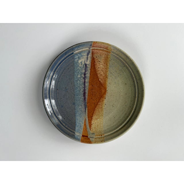 Handmade Blue and Orange Pottery Wall Plate For Sale - Image 4 of 6