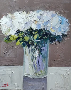White Flowers Oil Painting by Vivek Mandalia