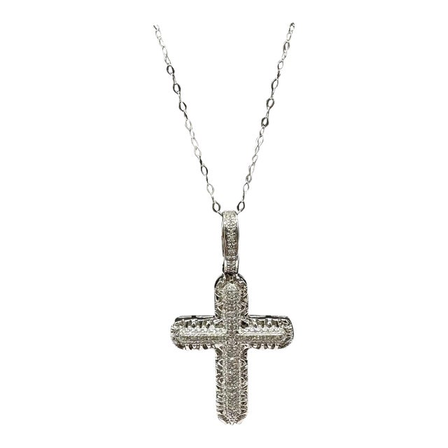 Diamond Cross Pendant Necklace in White Gold – 0.24ctw, 18in, New For Sale