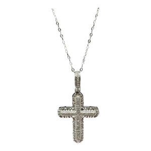 Diamond Cross Pendant Necklace in White Gold – 0.24ctw, 18in, New