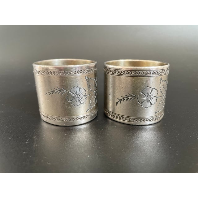 Set of 2 Aesthetic Movement Nickel Silver Napkin Rings, Monogrammed For Sale - Image 4 of 10