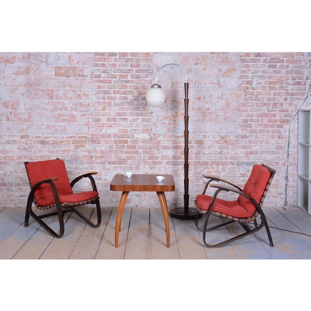 Brown Art Deco Armchairs in Oak attributed to Jan Vaněk, Czech, 1940s, Set of 2 For Sale - Image 8 of 18