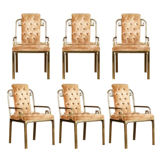 Greek Key Brass & Velvet Dining Chairs by Mastercraft, C. 1970 Italy, Set of 6 For Sale