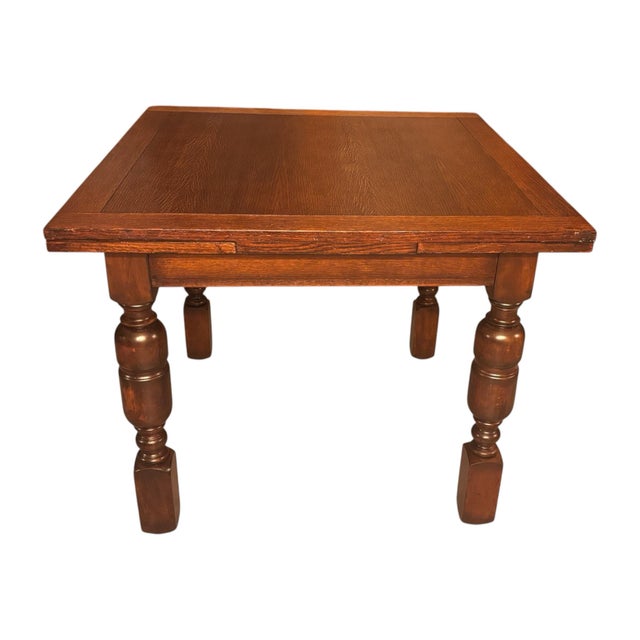 1930s Solid Oak/Mahogany Draw Leaf Dining Table With Two Extensions For Sale - Image 12 of 12