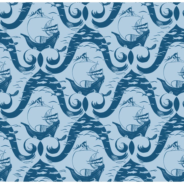 Art Deco Cravelle Wallpaper by Paule Marrot in Dark Blue For Sale - Image 3 of 3