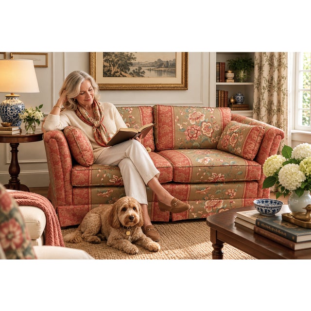 Vintage Henredon Schoonbeck Floral Upholstered Loveseat With Rolled Arms For Sale - Image 9 of 9