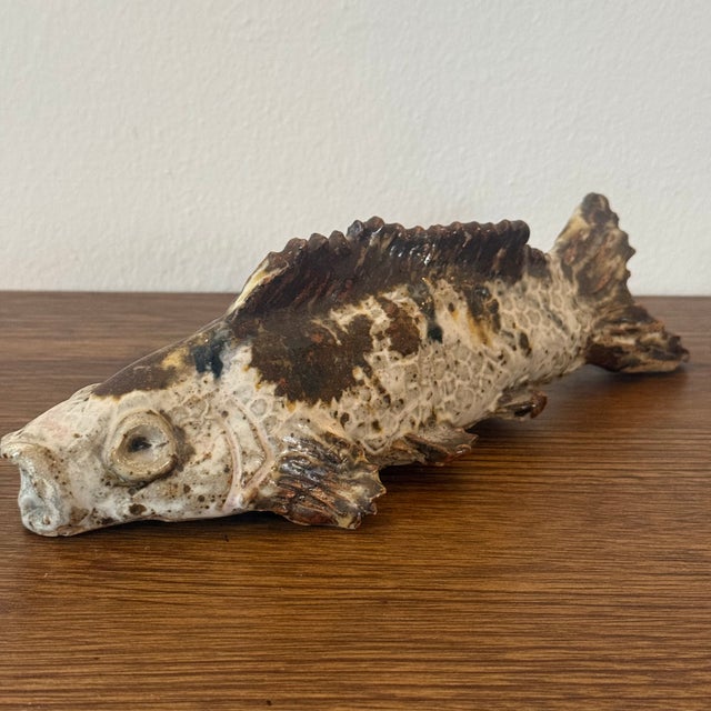 Vintage American Folk Art Pottery Fish Sculpture - Hand-Sculpted Ceramic Decorative Object For Sale - Image 4 of 7