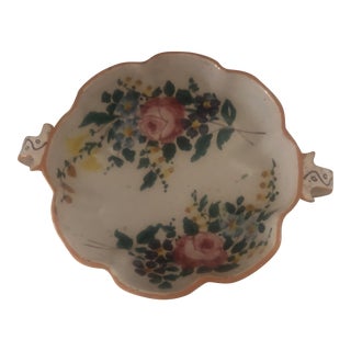 Vintage 1950s Italian Hand Painted Floral Bowl For Sale