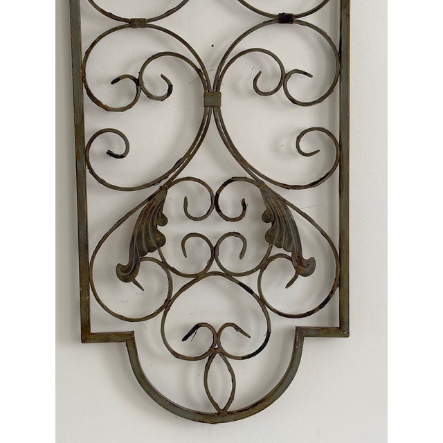 Vintage 36" Wrought Iron Scroll Wall Panel With Cast Leaf Accents For Sale - Image 4 of 17