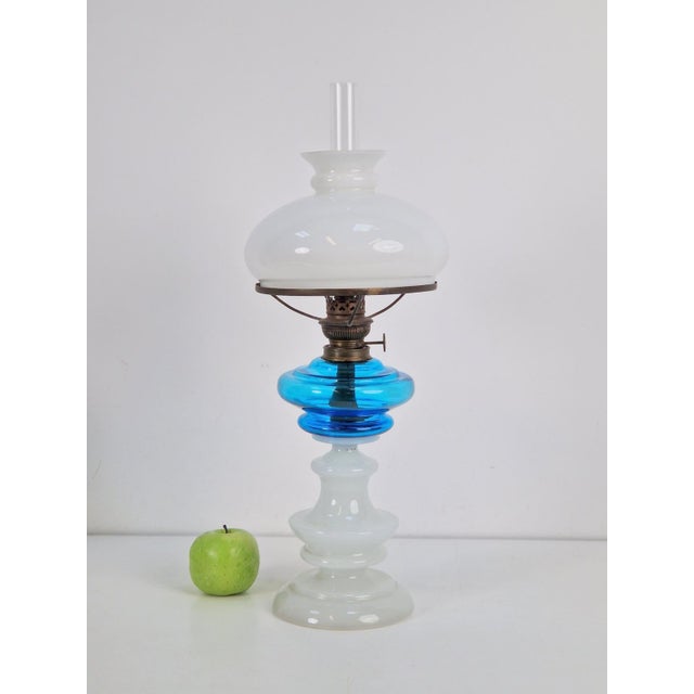 Vintage Kosmos Brenner oil lamp glass copper design 20th 1930 Kosmos Brenner oil lamp. with blue glass tank and white...