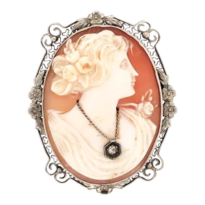 Art Nouveau White Gold Shell Cameo Pin Pendant