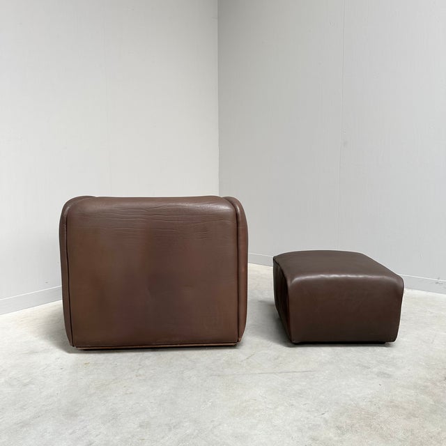 Brown Set of DS-47 Lounge Chair and Ottoman in Buffalo Leather from de Sede, Switzerland, 1990s For Sale - Image 8 of 9