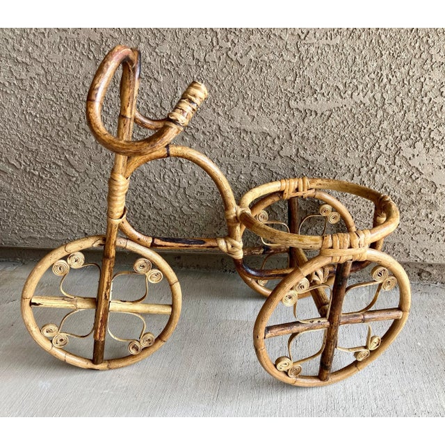 Circa 1970 Bamboo & Rattan Tricycle Planter - Basket Included For Sale - Image 13 of 13