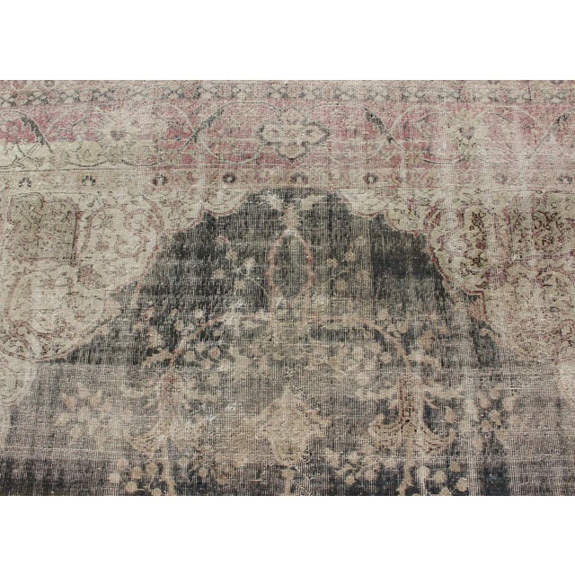 Distressed Turkish Rug With Floral Design in Taupe, Dark Gray Tan & Charcoal For Sale - Image 10 of 13
