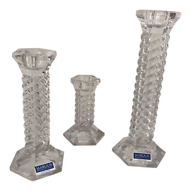 Marquis by Waterford Crystal Twist Design Candlesticks Set of 3