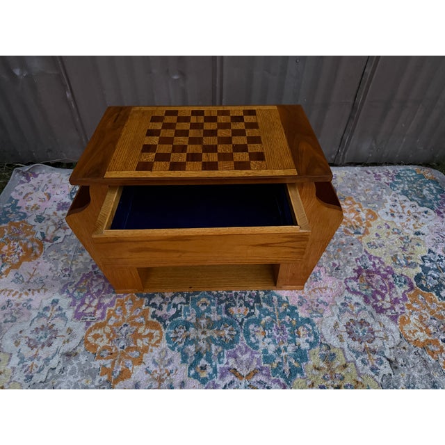 Wood Fun MCM Oak Chess/Checkers Game Table With Magazine Racks For Sale - Image 7 of 9