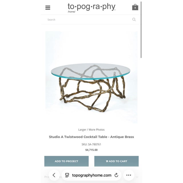 Studio a by Global Views Twistwood Cocktail Table – Antique Brass W/ Glass Top For Sale - Image 9 of 9