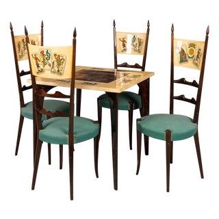 Italian Dining or Games Table and Chairs with Playing Cards Motif by Aldo Tura, 1960s, Set of 5 For Sale
