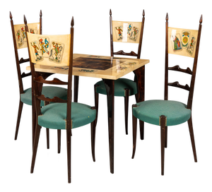 Italian Dining or Games Table and Chairs with Playing Cards Motif by Aldo Tura, 1960s, Set of 5