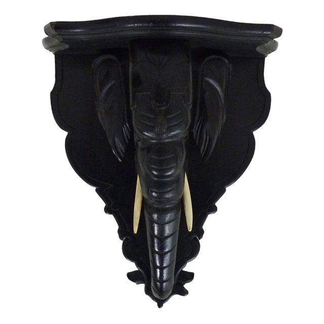 Wall Plant Shelf with Blackened Wooden Elephant Head, 1800s For Sale