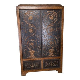 Maitland-Smith Crackled Lacquer & Leather Armoire/Wardrobe For Sale