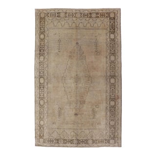 Vintage Turkish Oushak Rug With Tribal/Floral Medallion Design in Tan and Taupe For Sale