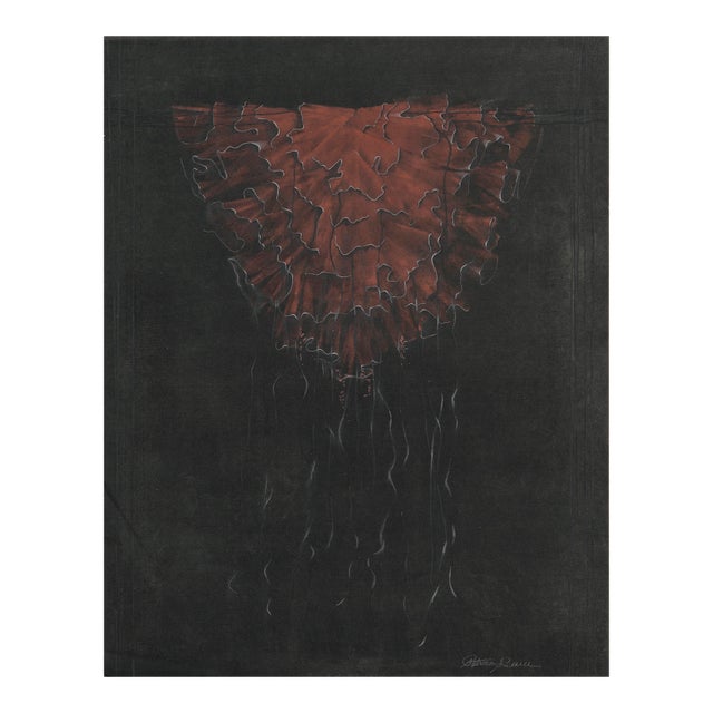 Patricia A. Pearce "Red Medusa Mantle" (Ruffled Kimono) Abstract Pen and Ink Hand Augmented Collotype 1980s For Sale