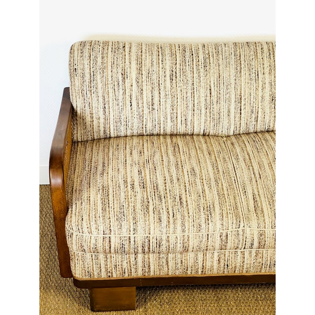 Art Deco Living Room Set in Curved Wood with Tweed and Cane, 1950s, Set of 3 For Sale - Image 10 of 18