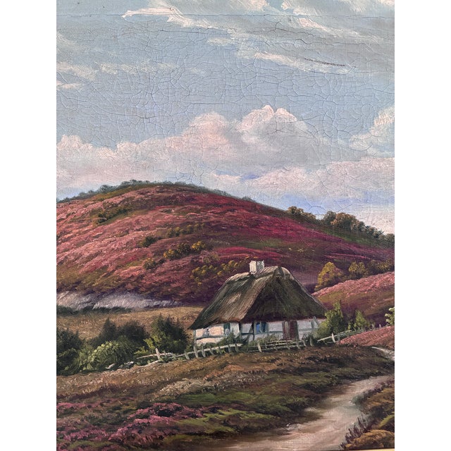 Textile Antique Original Landscape Oil Painting, Signed Countryside Art For Sale - Image 7 of 15