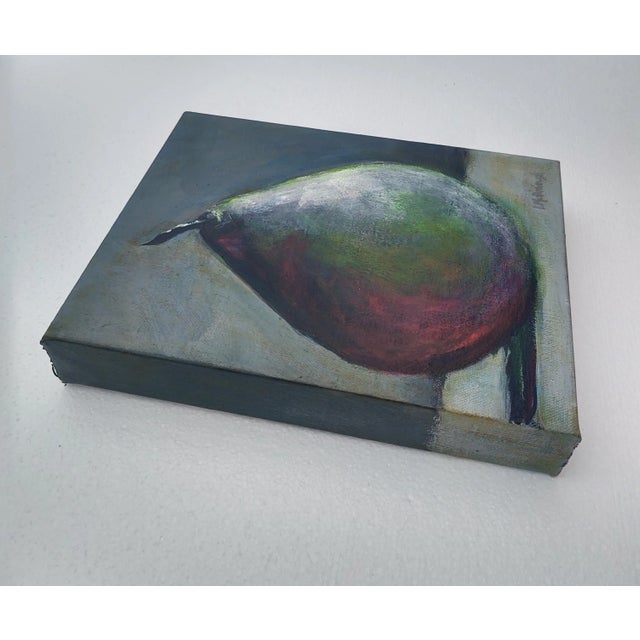 "Antique Pear” is a small original acrylic painting by Linda McDonough painted in greys, greens, and pinks. Sealed with...
