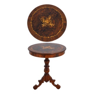 Vintage Italian Inlaid Walnut Round Lamp Table For Sale