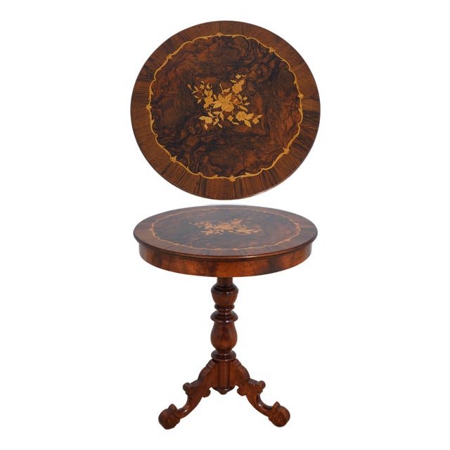 Vintage Italian Inlaid Walnut Round Lamp Table For Sale