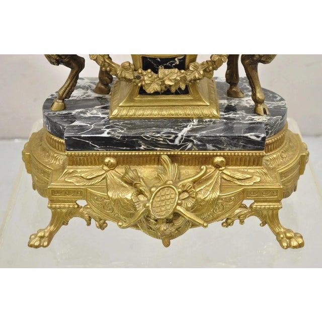 Vintage French Louis XV Style Brevettato Italy Brass & Marble Figural Clock Set For Sale - Image 14 of 16