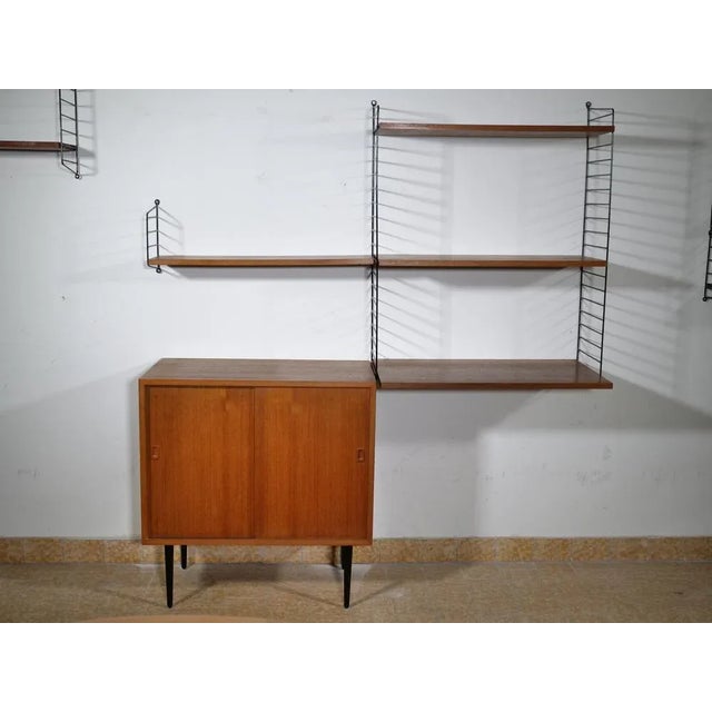 Nisse String Wall Shelf with Sideboard Made of Nut Wood by Kajsa & Nils Strinning, 1960 from String, Set of 8 For Sale - Image 13 of 13