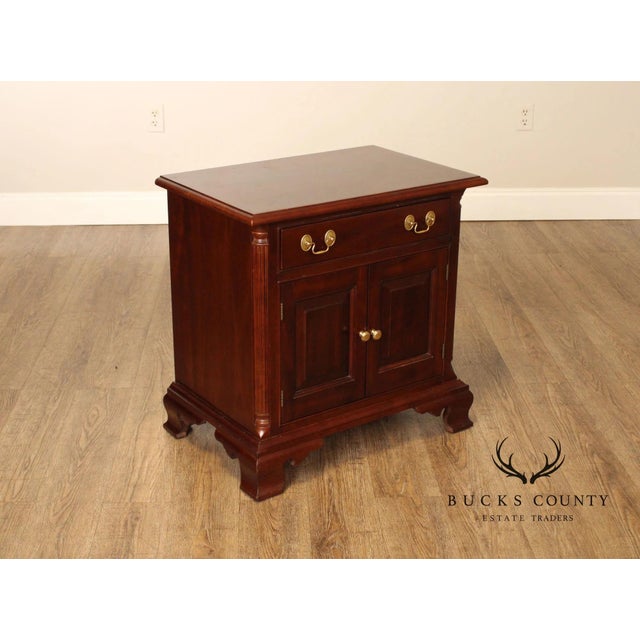 High Quality American Made Vintage Cherry Nightstand or Bedside Chest with Single Dovetailed Drawer Over Cabinet Storage...