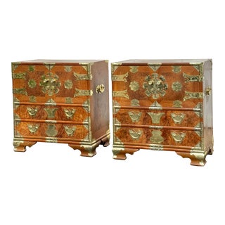 Vintage Asian Tansu Style Burl Nightstands - a Pair For Sale