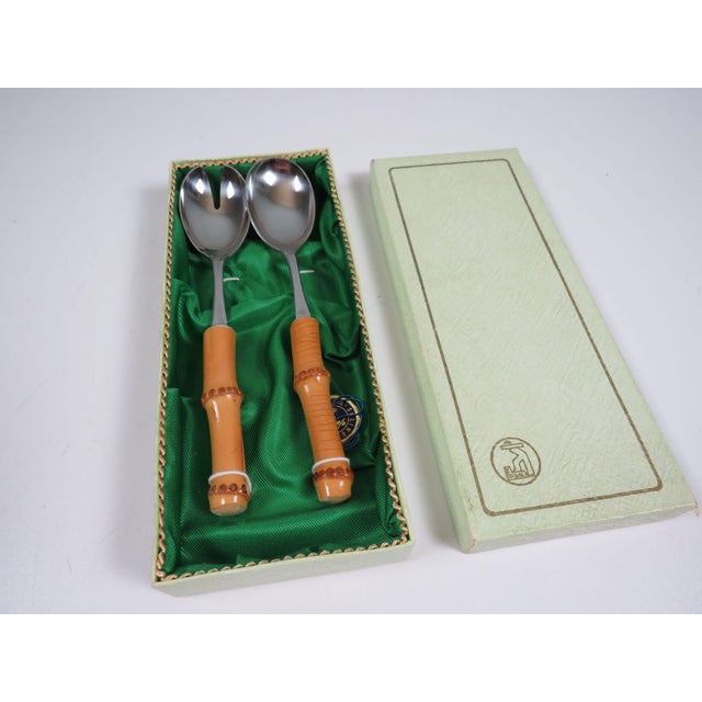 Mid-Century German Bamboo and Stainless Steel Salad Serving Set from Solingen, 1960s For Sale - Image 11 of 11
