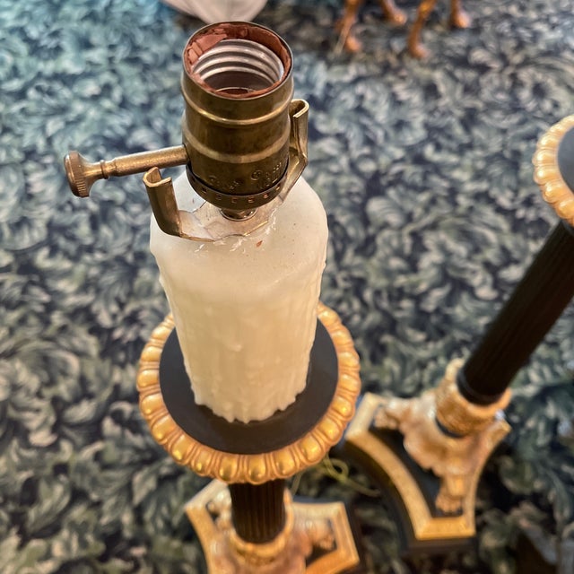 Early 20th Century French Empire Bronze Lamps - a Pair For Sale - Image 9 of 11