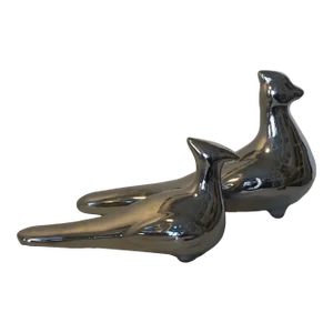 Vintage Jaru Silvered Porcelain Birds, a Pair