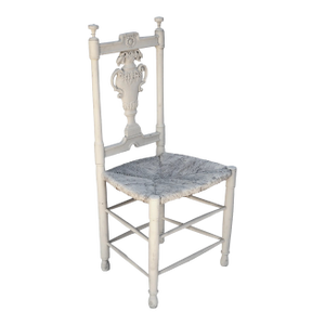 Early 20th Century Antique Hand Carved French Antique White Chair / Rush Seat