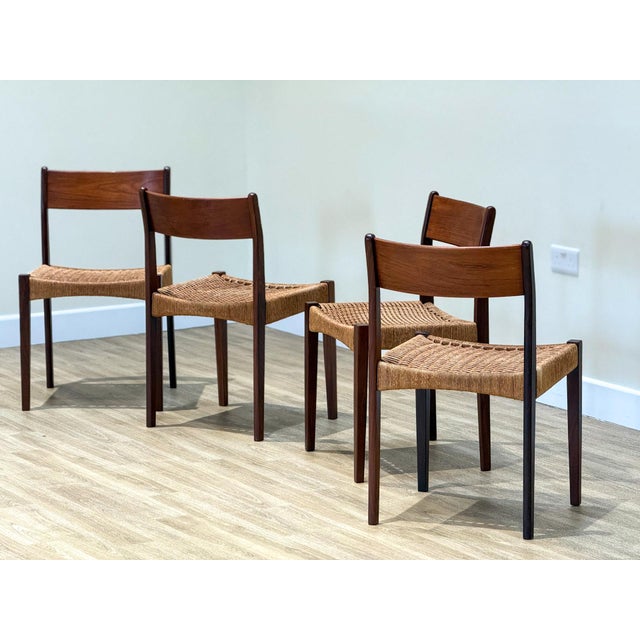 Danish Chairs in Teak and Paper Cord attributed to Poul Volther, 1960s, Set of 4 For Sale - Image 9 of 14